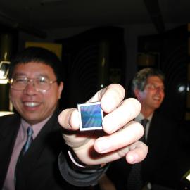 Dr Jianhua Zhao with Photovoltaics Special Research Centre Microchip 
