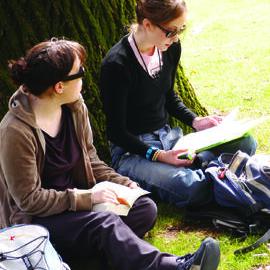 Students on Library Lawn