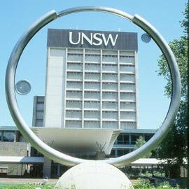Library Building through Library Lawn clock
