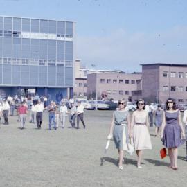 Students Walking with Dalton Building & Old Main Building