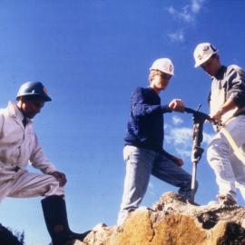 Mining Engineering students fragmenting rock at Prospect Quarry