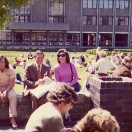 Professor Fred Katz and Miss White on Library Lawn