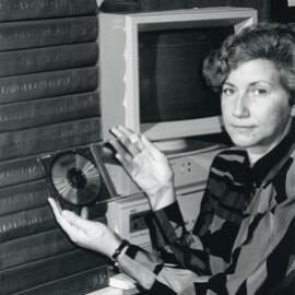 Library. Computer terminal, disc.