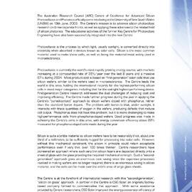 2004 ARC Centre of Excellence for Advanced Silicon Photovoltaics and Photonics Annual Report