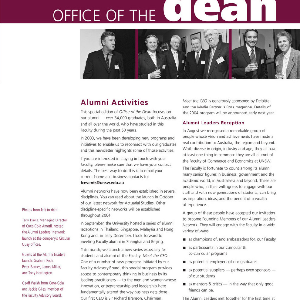 Faculty of Commerce and Economics - Office of the Dean Newsletter