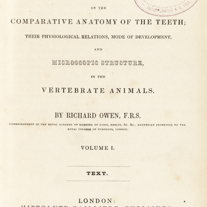 Odontography; or, A treatise on the comparative anatomy of the teeth; their physiological relations, mode of development, and microscopic structure, in the vertebrate animals Vol. I : Text