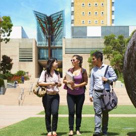 Students near John Niland Scientia Building in International Square