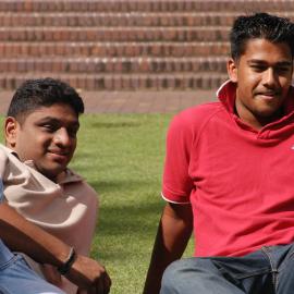 Students on Michael Birt Gardens Lawn in front of Biological Sciences Building