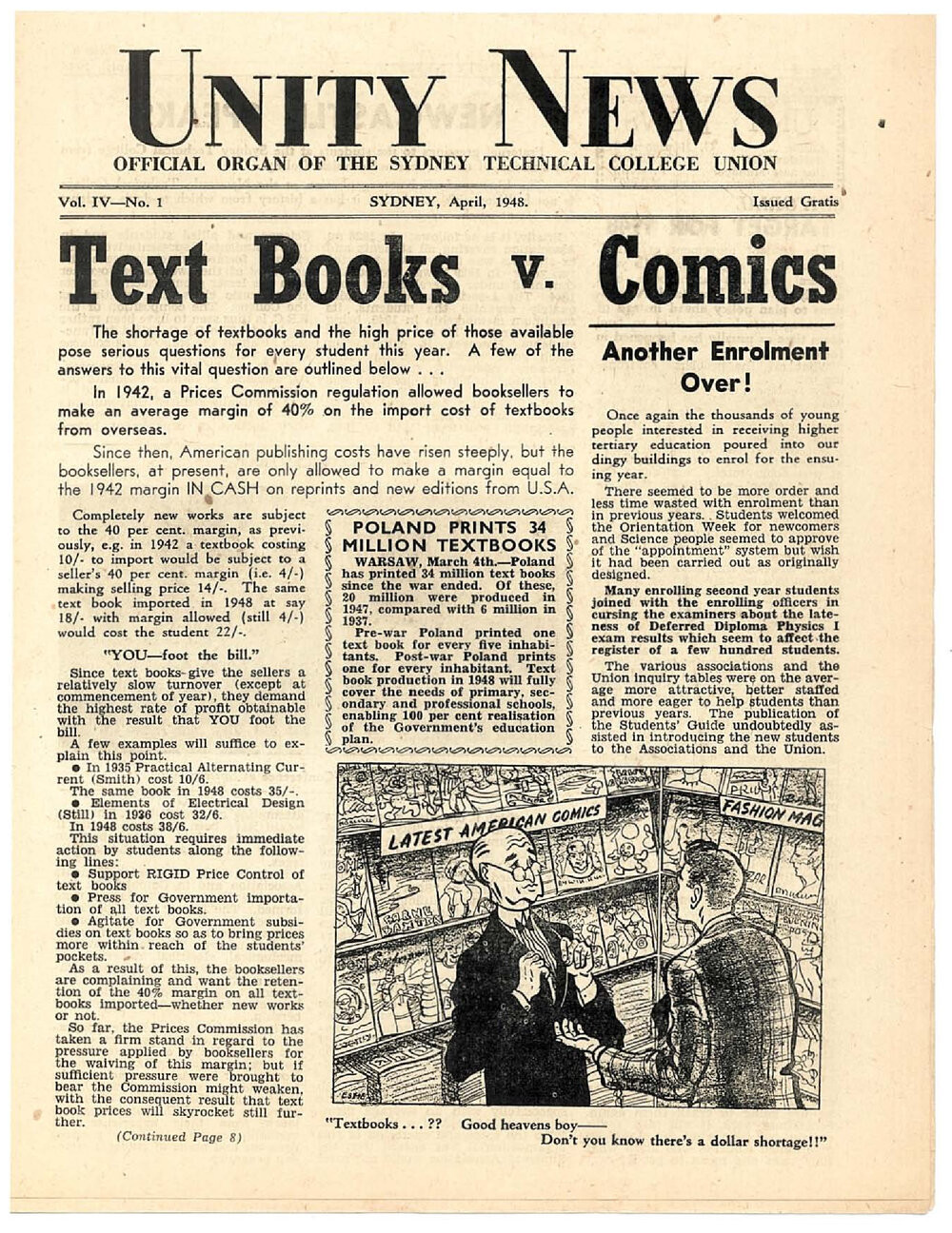 Front cover of Unity News, April 1948.